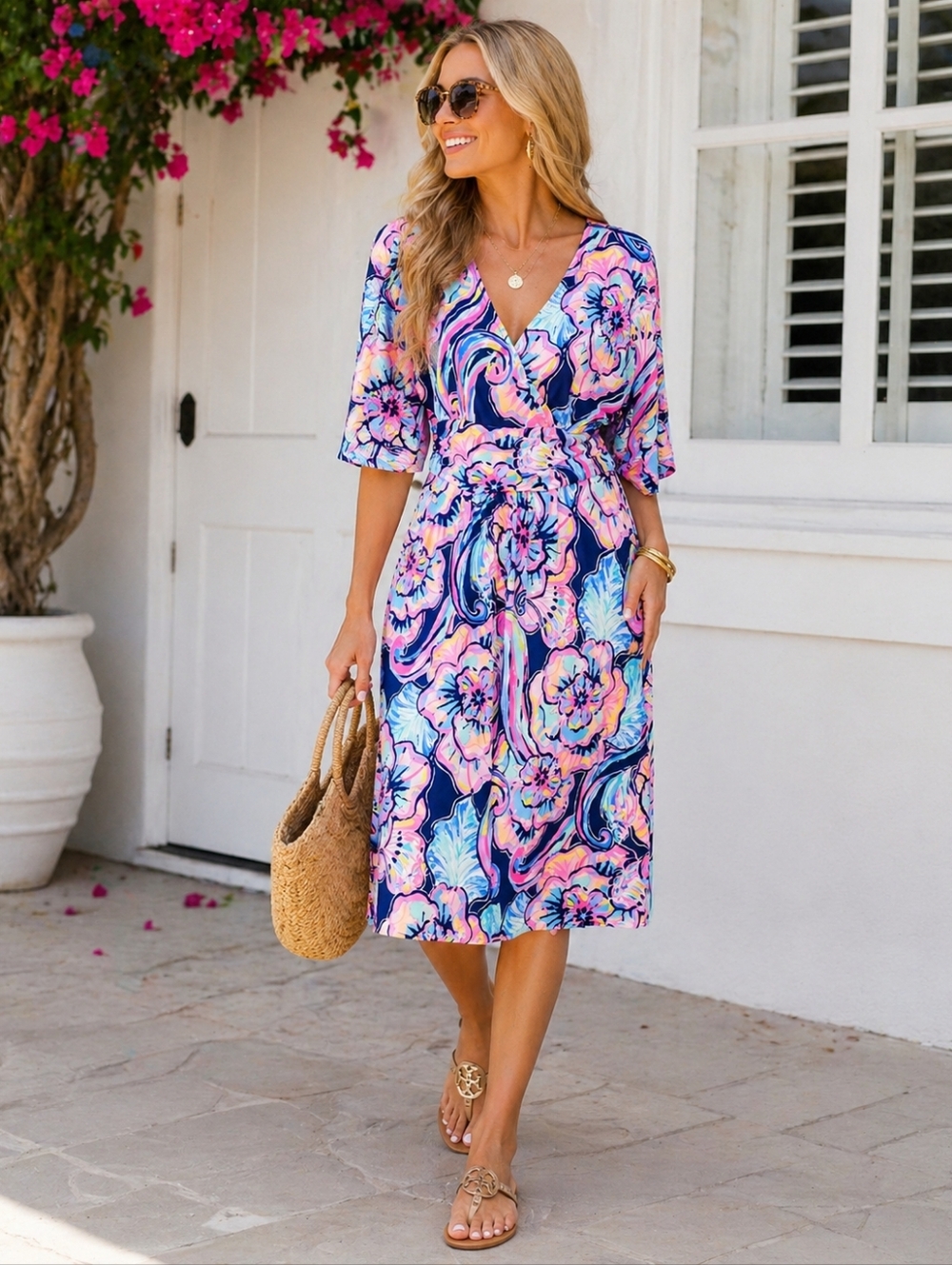 Lilly Pulitzer Parigi Dress Nauti Navy Pink Boho Bateau Sz L Vacay Showers